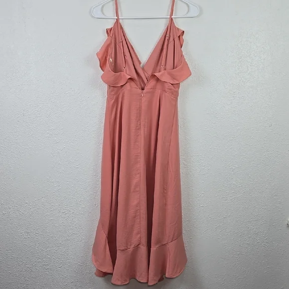 Shinestar - Pink Elegant High-Low Flared Hem, Ruffle Neck Dress Women's Small - Picture 6 of 13